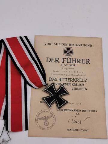 WW2 GERMAN NAZI KNIGHT CROSS OF THE IRON CROSS MEDAL AWARD DOCUMENT RECIPIENT waffen ss officer