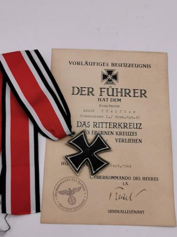 WW2 GERMAN NAZI KNIGHT CROSS OF THE IRON CROSS MEDAL AWARD DOCUMENT RECIPIENT waffen ss officer