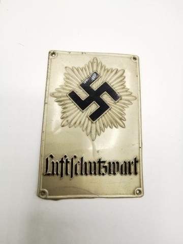 WW2 GERMAN NAZI LUFTCHUTZWART SWASTIKA THIRD REICH WALL PLATE LUFTSCHUTZ