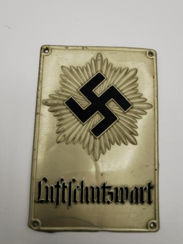 WW2 GERMAN NAZI LUFTCHUTZWART SWASTIKA THIRD REICH WALL PLATE LUFTSCHUTZ