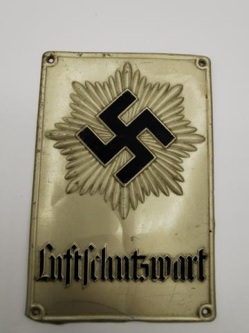 WW2 GERMAN NAZI LUFTCHUTZWART SWASTIKA THIRD REICH WALL PLATE LUFTSCHUTZ