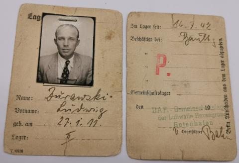 WW2 GERMAN NAZI LUFTWAFFE POLISH FORCED LABOR AUSWEIS ID HOLOCAUST HERMANN GOERING