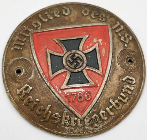 WW2 GERMAN NAZI Mitglied des N.S. Reichskriegerbund 1786 MEMBERSHIP PLAQUE NAZI VETERANS ORGANIZATION SIGN. 2INCHES
