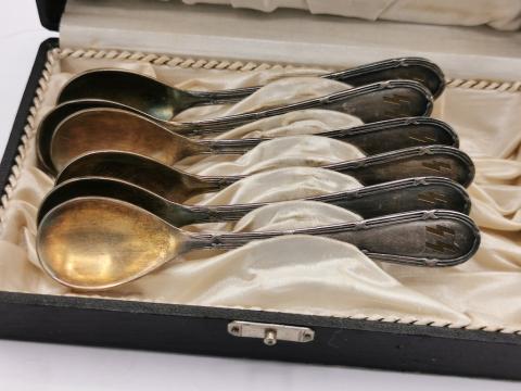 WW2 GERMAN NAZI SET WAFFEN SS TOTENKOPF SPOONS CASE SKULL SILVERWARE ORIGINAL