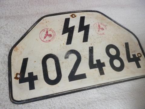 WW2 GERMAN NAZI NICE WAFFEN SS TOTENKOPF PANZER DIVISION MOTORCYCLE LICENCE VEHICULE PLATE, STAMPED
