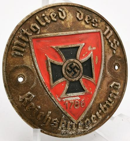 WW2 GERMAN NAZI VETERAN NS REICHSKRIEGERBUND MEMBERSHIP PLAQUE IRON CROSS SWASTIKA