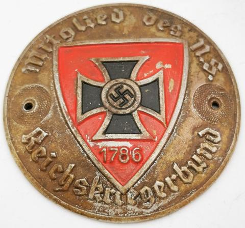 WW2 GERMAN NAZI VETERAN NS REICHSKRIEGERBUND MEMBERSHIP PLAQUE IRON CROSS SWASTIKA