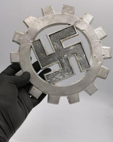 WW2 GERMAN NAZI RAD DAF ALUMINUM SWASTIKA SIGN PLATE THIRD REICH