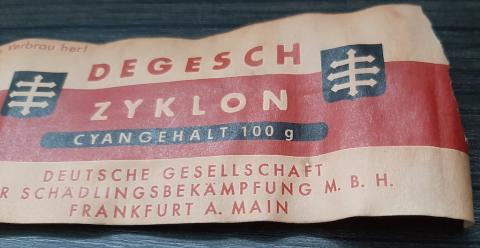 CONCENTRATION CAMP AUSCHWITZ ZYKLON B CANISTER LABEL ORIGINAL HOLOCAUST ARTIFACT JUIF JEW JEWISH JOOD