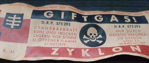 CONCENTRATION CAMP AUSCHWITZ ZYKLON B CANISTER LABEL ORIGINAL HOLOCAUST ARTIFACT JUIF JEW JEWISH JOOD