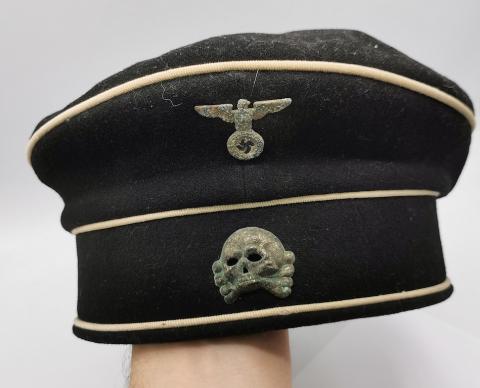 WW2 GERMAN NAZI RARE EARLY WAFFEN SS ALLGEMEINE 30S KRATCHEN CAP WITH EARLY SKULL AND INSIGNIAS, MARKED