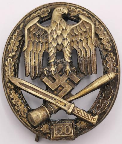 WW2 GERMAN NAZI GENERAL ASSAULT BADGE GRADE III 50 MEDAL AWARD WEHRMACHT WAFFEN SS LUFTWAFFE