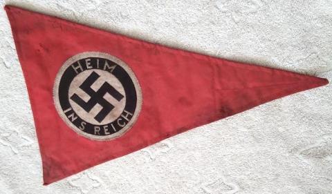 WW2 GERMAN NAZI Heim Ins Reich pennant car flag ADOLF HITLER NSDAP ORIGINAL FOR SALE