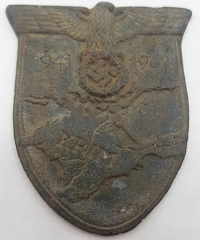 WW2 GERMAN NAZI RARE KRIM SHIELD BADGE AWARD WEHRMACHT WAFFEN SS BATTLEFIELD UNIFORM TUNIC PATCH