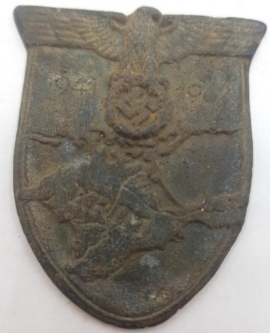 WW2 GERMAN NAZI RARE KRIM SHIELD BADGE AWARD WEHRMACHT WAFFEN SS BATTLEFIELD UNIFORM TUNIC PATCH