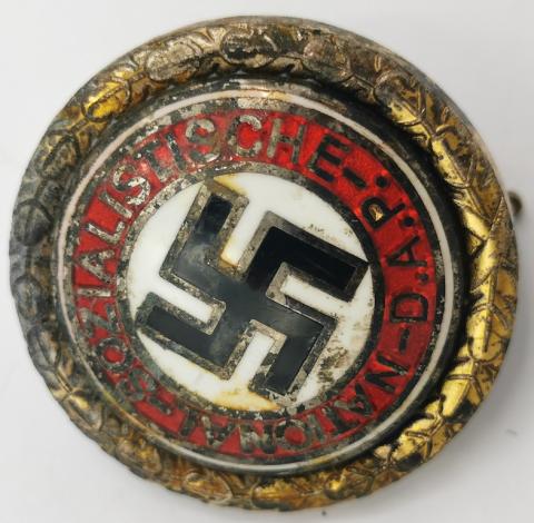 WW2 GERMAN NAZI ORIGINAL FOR SALE NSDAP ADOLF HITLER III REICH PARTY MEMBERSHIP GOLDEN BADGE GOLD PIN NUMBERED AH MONOGRAM