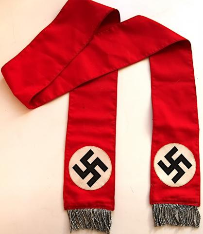 WW2 GERMAN NAZI RARE NSDAP EARLY FUNERAL SASH WITH 2 SWASTIKA LOGOS