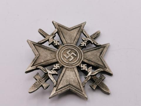 WW2 GERMAN NAZI SPANISH MERIT CROSS SILVER MEDAL BADGE AWARD RZM GES. GESCH.