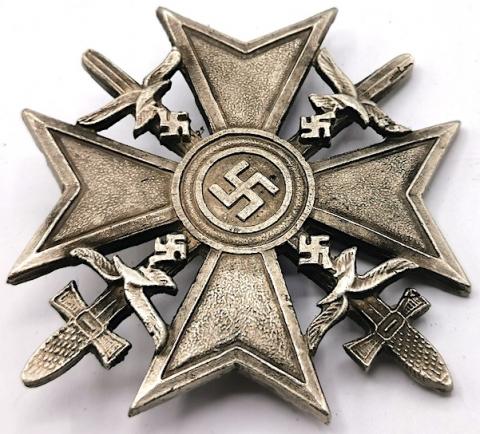 WW2 GERMAN NAZI SPANISH MERIT CROSS SILVER MEDAL BADGE AWARD RZM GES. GESCH.