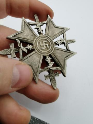 WW2 GERMAN NAZI SPANISH MERIT CROSS SILVER MEDAL BADGE AWARD RZM GES. GESCH.