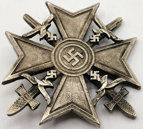 WW2 GERMAN NAZI SPANISH MERIT CROSS SILVER MEDAL BADGE AWARD RZM GES. GESCH.
