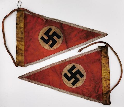 WW2 GERMAN NAZI SET OF 2 THIRD REICH NSDAP CAR PENNANT FLAG BOTH SIDES