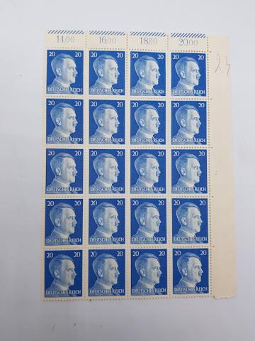 WW2 GERMAN NAZI THIRD REICH ADOLF HITLER ORIGINAL STAMPS SHEET COMPLETE BLUE 20 STAMPS