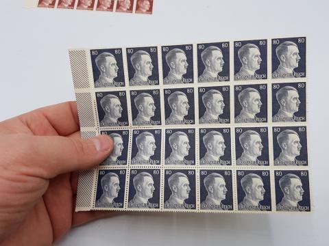 WW2 GERMAN NAZI THIRD REICH ADOLF HITLER ORIGINAL STAMPS SHEET COMPLETE grey 24 STAMPS