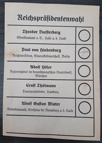WW2 GERMAN NAZI THIRD REICH NSDAP ADOLF HITLER ELECTION PAPER EARLY 1930s