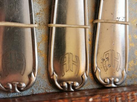 WW2 GERMAN NAZI ADOLF HITLER PERSONAL CUTLERY CASE SPOON KNIFE FORK AH MONOGRAM ORIGINAL FOR SALE