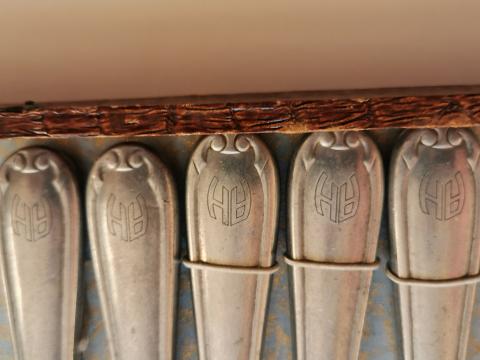 WW2 GERMAN NAZI ADOLF HITLER PERSONAL CUTLERY CASE SPOON KNIFE FORK AH MONOGRAM ORIGINAL FOR SALE