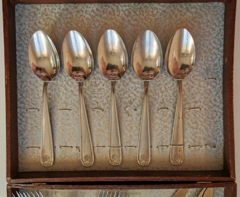 WW2 GERMAN NAZI ADOLF HITLER PERSONAL CUTLERY CASE SPOON KNIFE FORK AH MONOGRAM ORIGINAL FOR SALE