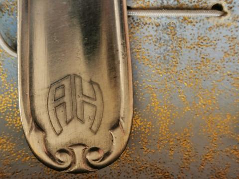 WW2 GERMAN NAZI ADOLF HITLER PERSONAL CUTLERY CASE SPOON KNIFE FORK AH MONOGRAM ORIGINAL FOR SALE