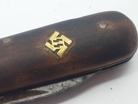 WW2 GERMAN NAZI UNIQUE TRENCH ART WAFFEN SS MEMBERSHIP PARTISAN POCKET KNIFE WITH SS RUNES