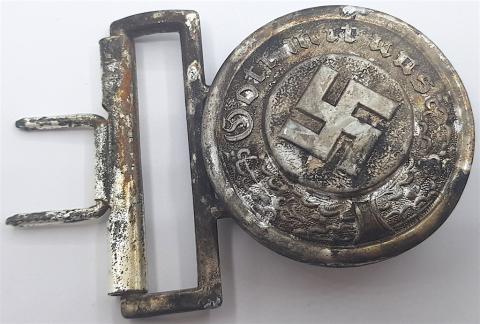 WW2 GERMAN NAZI WAFFEN SS POLIZEI GESTAPO OFFICER BELT BUCKLE BY RZM Gott mit uns POLICE Feldbindenschloss uniform