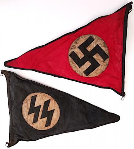 WW2 GERMAN NAZI WAFFEN SS ORIGINAL FOR SALE PARADE CAR PENNANT FLAGS SS RUNES NSDAP SWASTIKA