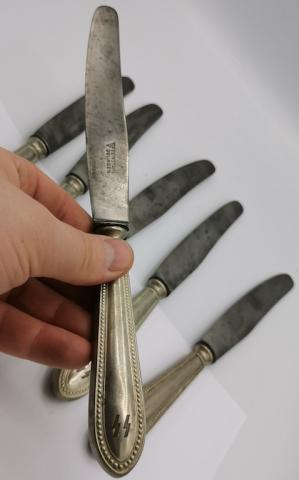 WW2 GERMAN NAZI WAFFEN SS SET OF 6 KNIVES SILVERWARE MADE BY SOLINGEN