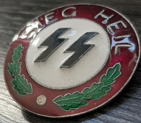 WW2 GERMAN NAZI WAFFEN SS SIEG HEIL ENAMEL RZM PIN SS PARTISANS