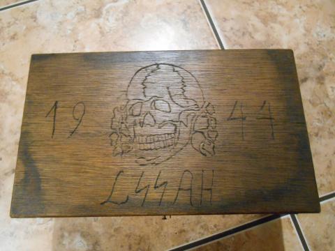 WAFFEN SS TOTENKOPF LSSAH 1st SS Panzer Division Leibstandarte SS Adolf Hitler WOODEN CASE ENGRAVED