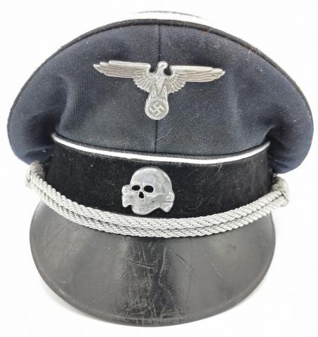 WAFFEN SS TOTENKOPF OFFICER VISOR CAP SKULL EAGLE INSIGNIAS ORIGINAL FOR SALE