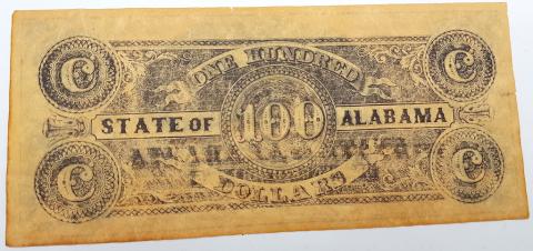 VINTAGE ONE HUNDRED DOLLARS FROM THE STATE OF ALABAMA USA CONFEDERATE TREASURY NOTES 1864 NUMBERED