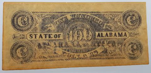 VINTAGE ONE HUNDRED DOLLARS FROM THE STATE OF ALABAMA USA CONFEDERATE TREASURY NOTES 1864 NUMBERED