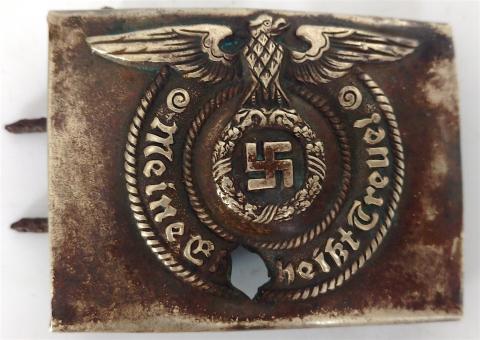 WW2 GERMAN NAZI AMAZING EARLY OVERHOFF O&C GES GESCH WAFFEN SS BELT BUCKLE RELIC FOUND IN RUSSIA WITH SOVIET'S BULLET HOLE