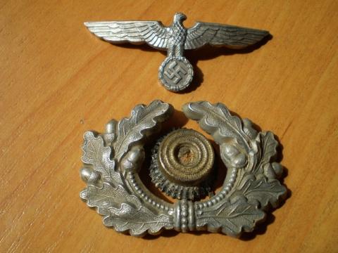 WW2 GERMAN NAZI AMAZING HEER - WEHRMACHT VISOR CAP INSIGNIAS - EAGLE + OAKLEAF