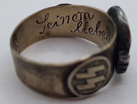WW2 GERMAN NAZI AMAZING SET WAFFEN SS TOTENKOPF named RING IN CASE WITH AWARD DOCUMENT