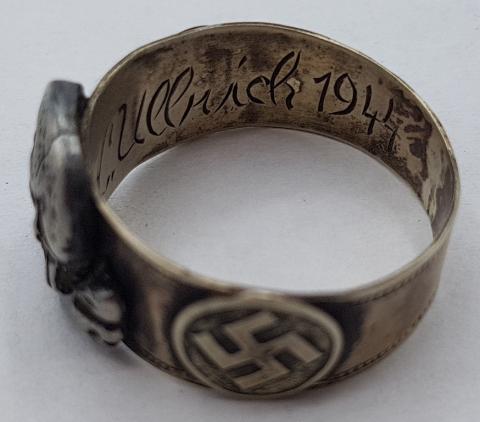 WW2 GERMAN NAZI AMAZING SET WAFFEN SS TOTENKOPF named RING IN CASE WITH AWARD DOCUMENT