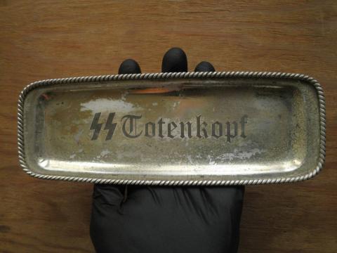 WW2 GERMAN NAZI AMAZING WAFFEN SS TOTENKOPF SILVERWARE TRAY RELIC FOUND