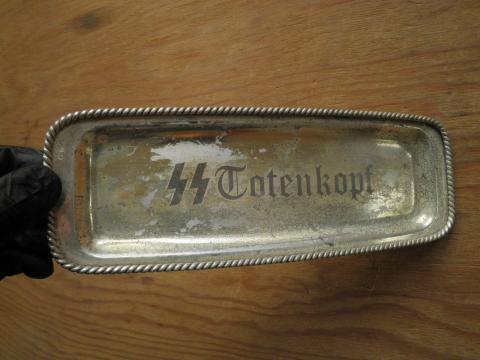 WW2 GERMAN NAZI AMAZING WAFFEN SS TOTENKOPF SILVERWARE TRAY RELIC FOUND