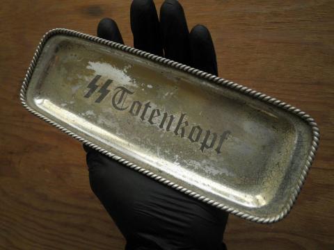 WW2 GERMAN NAZI AMAZING WAFFEN SS TOTENKOPF SILVERWARE TRAY RELIC FOUND