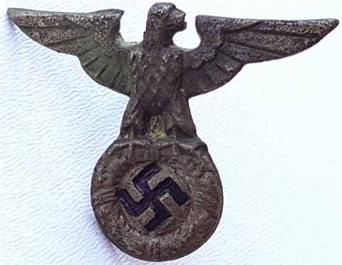 WW2 GERMAN NAZI EARLY SA WAFFEN SS NSDAP VISOR CAP EAGLE INSIGNIA, RELIC FOUND - WITH BOTH PRONGS